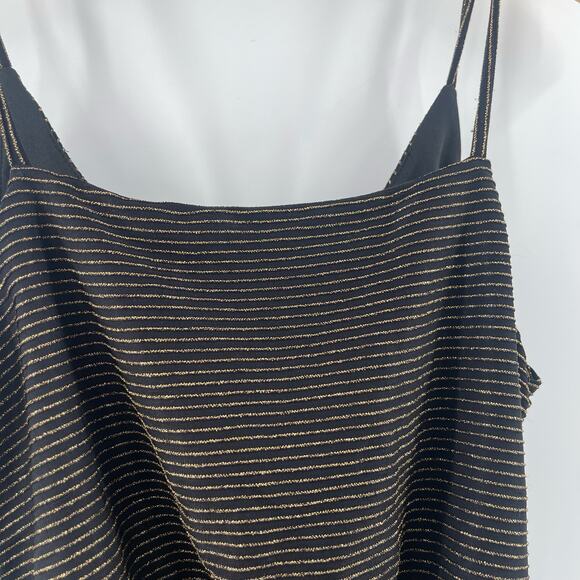SHINESTAR Tank Size Medium Black and Lurex Gold Stripes Evening Cocktail Peplum - Picture 6 of 9